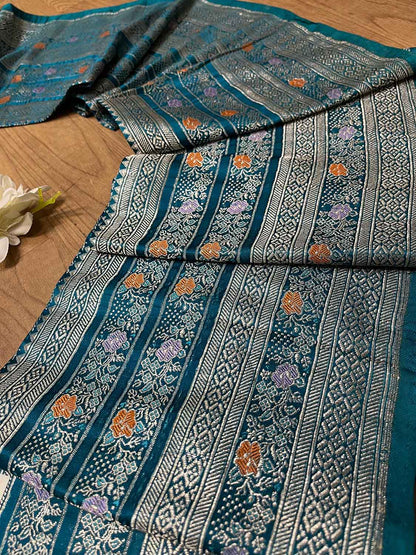 Blue Banarasi Handloom Vintage Pure Silk Border ( 1 Mtr ) - Luxurion World