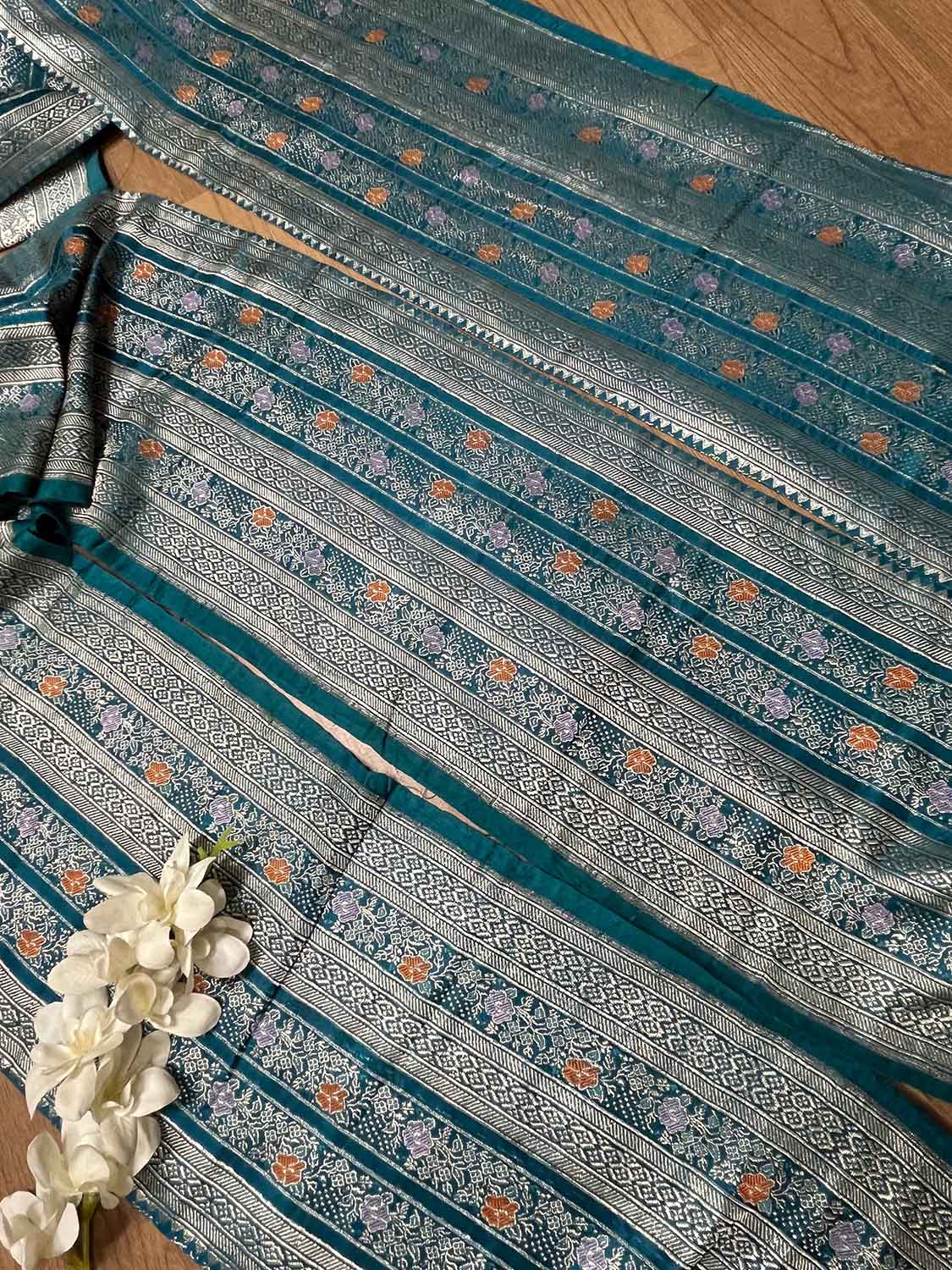 Blue Banarasi Handloom Vintage Pure Silk Border ( 1 Mtr ) - Luxurion World