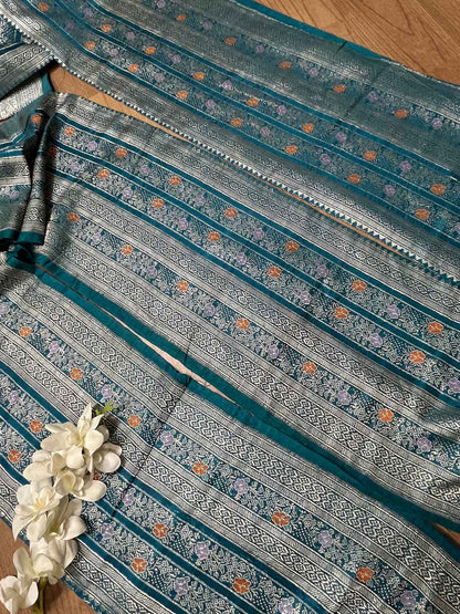 Blue Banarasi Handloom Vintage Pure Silk Border ( 1 Mtr ) - Luxurion World