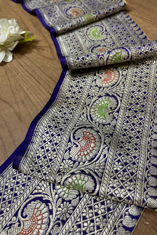 Blue Banarasi Handloom Vintage Pure Silk Border ( 0.75 Mtr ) - Luxurion World
