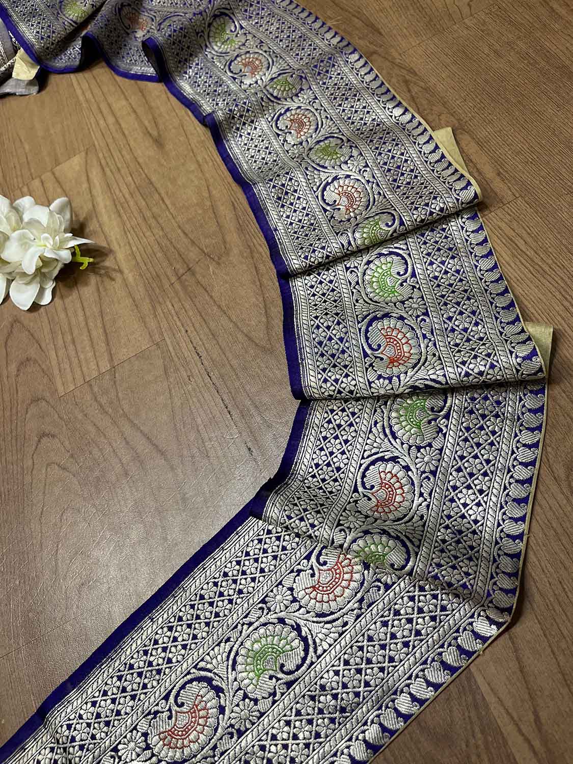 Blue Banarasi Handloom Vintage Pure Silk Border ( 0.75 Mtr ) - Luxurion World