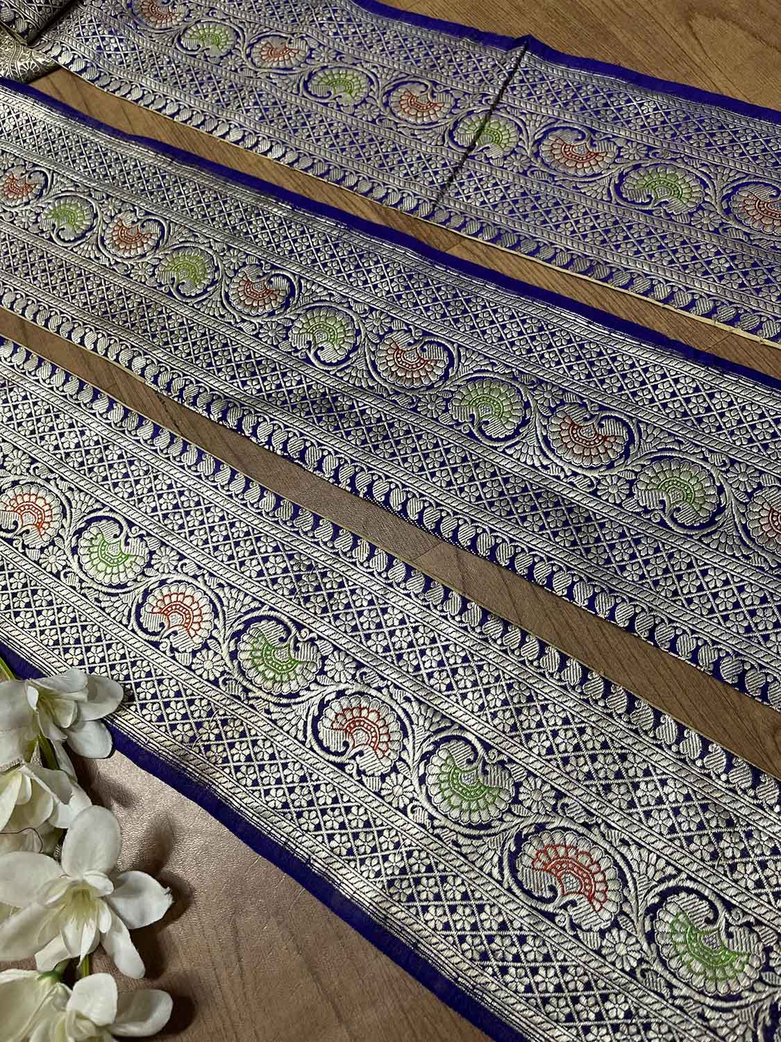 Blue Banarasi Handloom Vintage Pure Silk Border ( 0.75 Mtr ) - Luxurion World