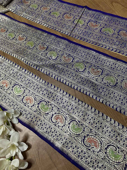 Blue Banarasi Handloom Vintage Pure Silk Border ( 0.75 Mtr ) - Luxurion World