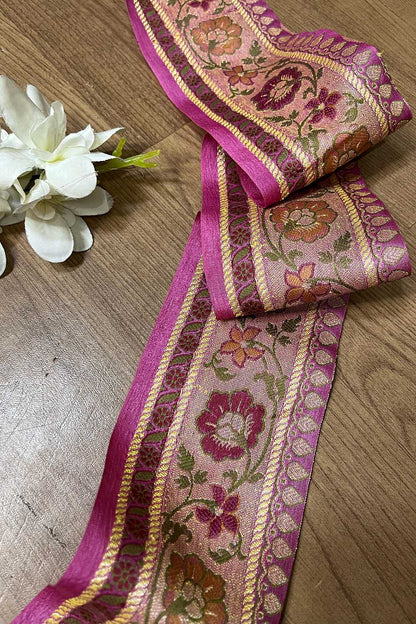 Pink Banarasi Handloom Vintage Pure Silk Border ( 1 Mtr ) - Luxurion World
