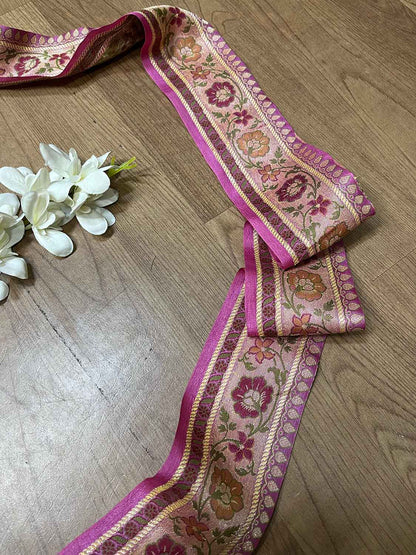 Pink Banarasi Handloom Vintage Pure Silk Border ( 1 Mtr ) - Luxurion World