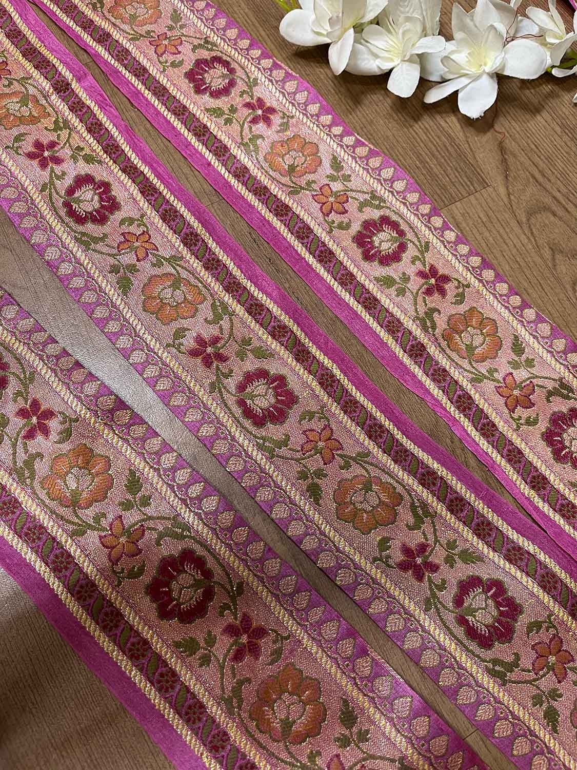 Pink Banarasi Handloom Vintage Pure Silk Border ( 1 Mtr ) - Luxurion World
