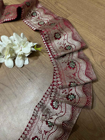 Maroon Banarasi Handloom Vintage Pure Silk Border ( 1 Mtr ) - Luxurion World