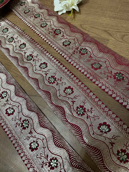 Maroon Banarasi Handloom Vintage Pure Silk Border ( 1 Mtr ) - Luxurion World