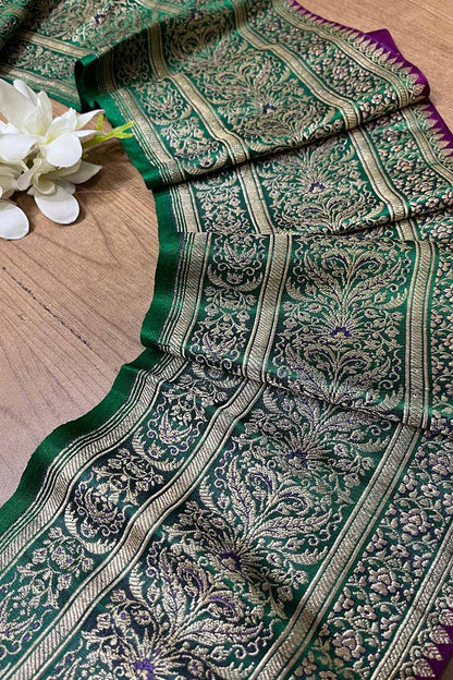Green Banarasi Handloom Vintage Pure Silk Border ( 1 Mtr ) - Luxurion World
