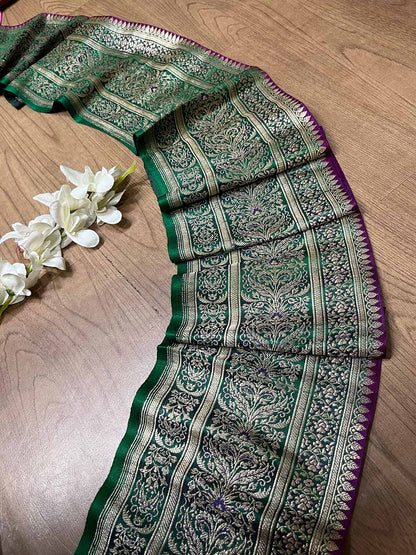Green Banarasi Handloom Vintage Pure Silk Border ( 1 Mtr ) - Luxurion World