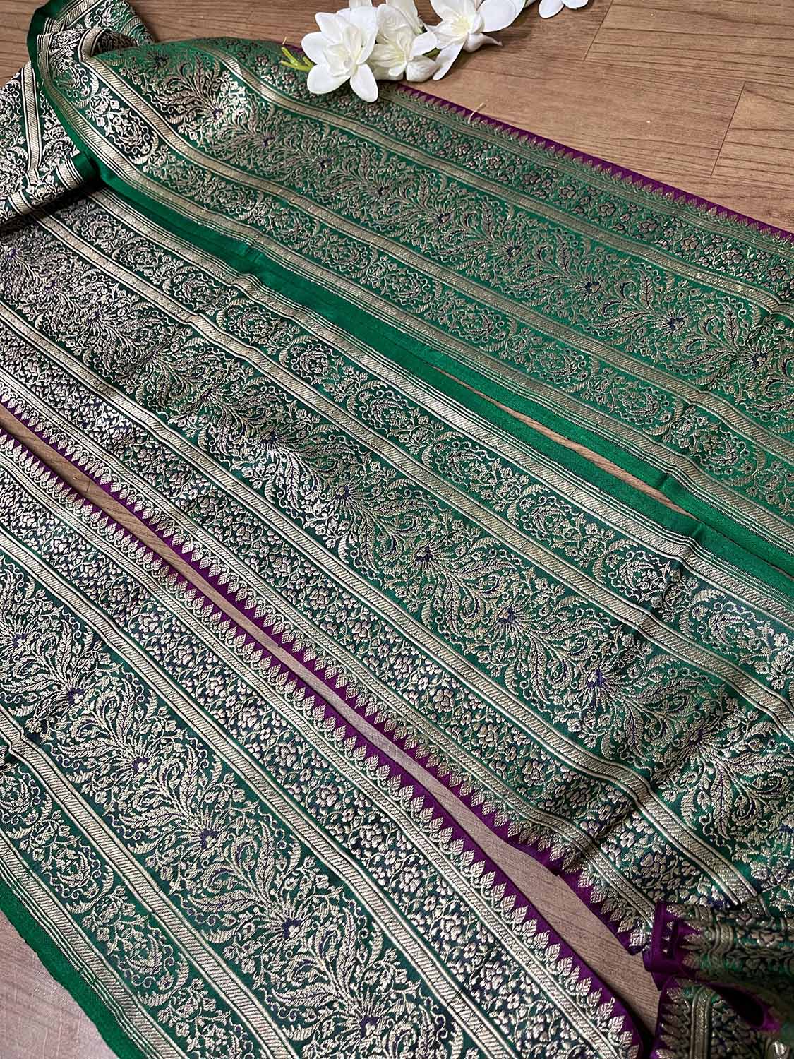 Green Banarasi Handloom Vintage Pure Silk Border ( 1 Mtr ) - Luxurion World
