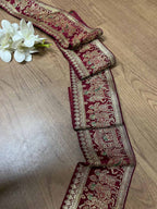 Maroon Banarasi Handloom Vintage Pure Silk Border ( 1 Mtr ) - Luxurion World