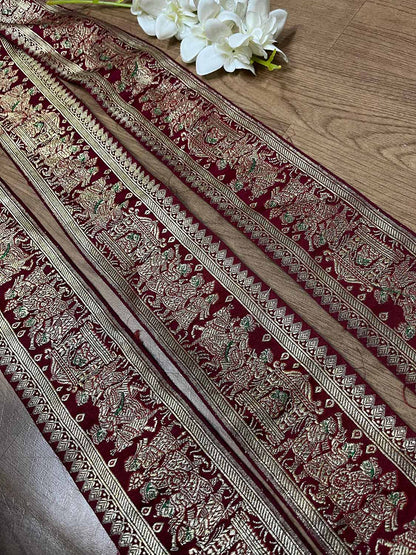 Maroon Banarasi Handloom Vintage Pure Silk Border ( 1 Mtr ) - Luxurion World