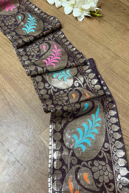 Brown Banarasi Handloom Vintage Pure Silk Border ( 0.75 mtr ) - Luxurion World