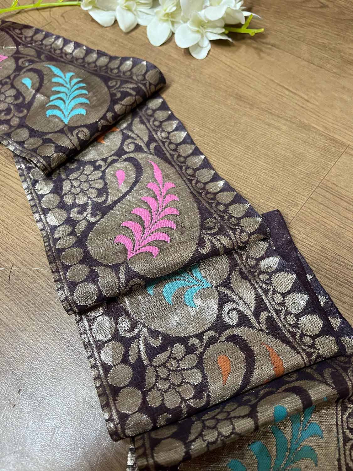 Brown Banarasi Handloom Vintage Pure Silk Border ( 0.75 mtr ) - Luxurion World