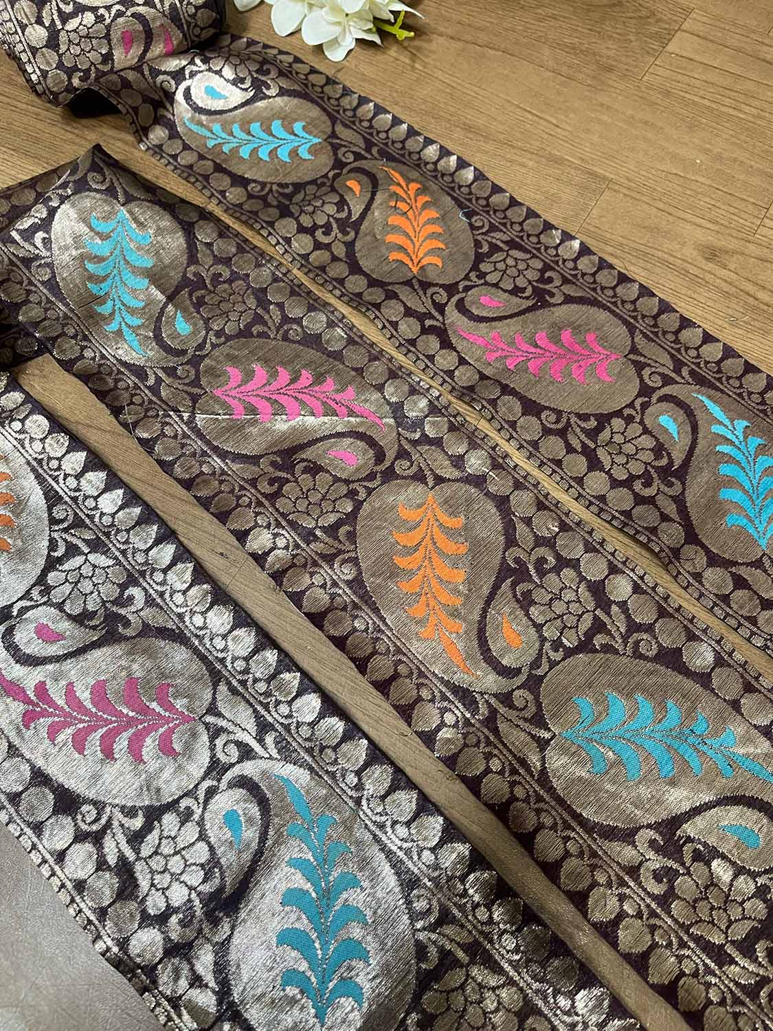 Brown Banarasi Handloom Vintage Pure Silk Border ( 0.75 mtr ) - Luxurion World