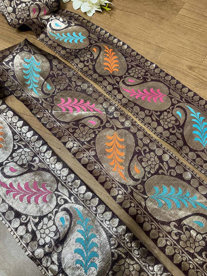 Brown Banarasi Handloom Vintage Pure Silk Border ( 0.75 mtr ) - Luxurion World