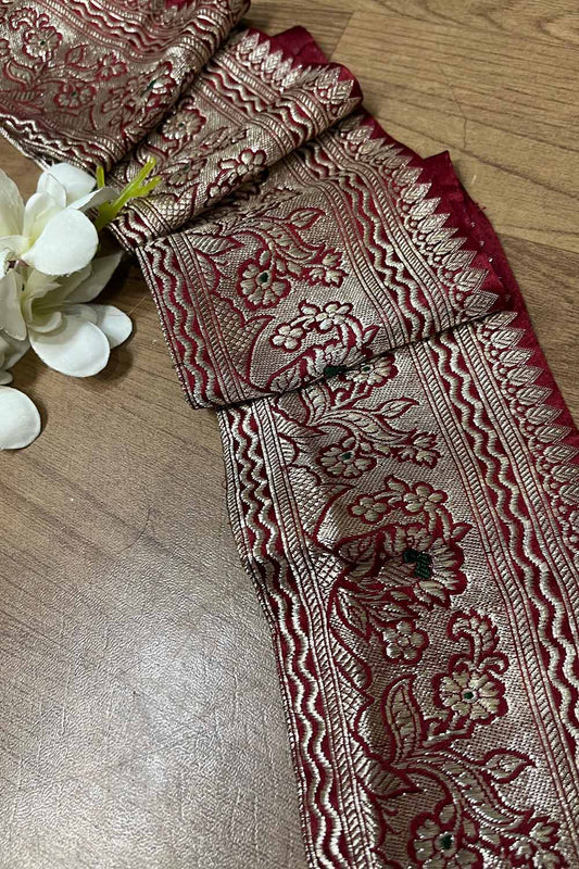 Maroon Banarasi Handloom Vintage Pure Silk Border ( 1 Mtr ) - Luxurion World