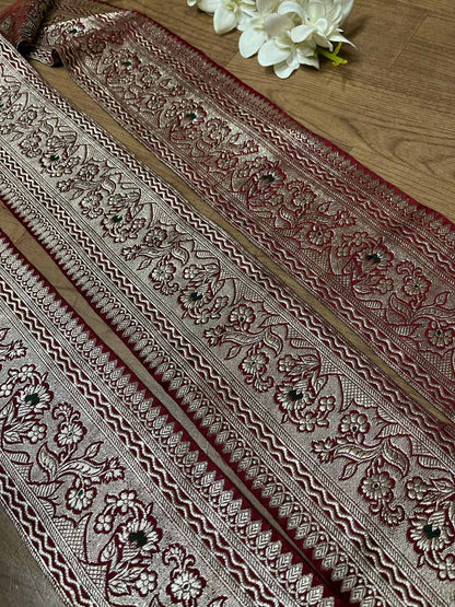 Maroon Banarasi Handloom Vintage Pure Silk Border ( 1 Mtr ) - Luxurion World