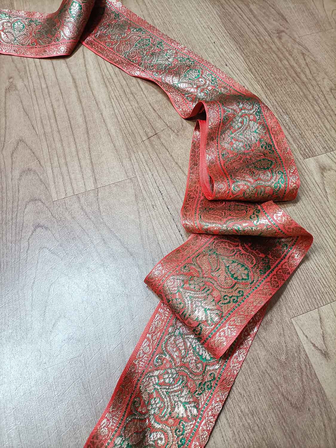 Orange Banarasi Handloom Vintage Pure Silk Border ( 1 Mtr ) - Luxurion World