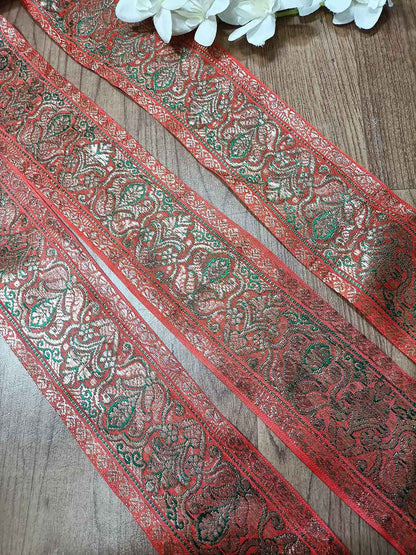 Orange Banarasi Handloom Vintage Pure Silk Border ( 1 Mtr ) - Luxurion World