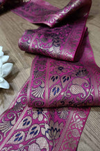 Pink Banarasi Handloom Vintage Pure Silk Border ( 1 Mtr ) - Luxurion World