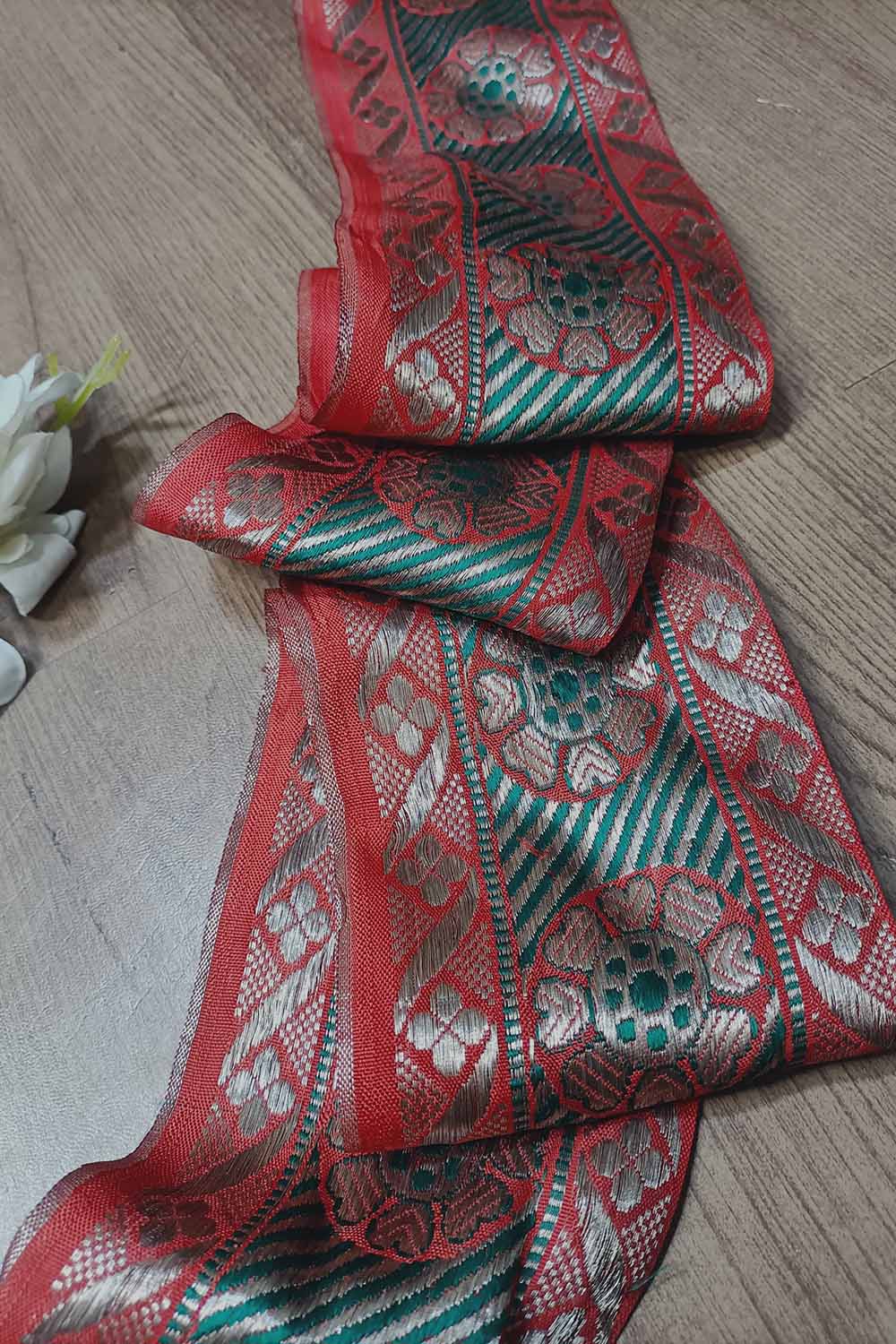 Orange Banarasi Handloom Vintage Pure Silk Border ( 1 Mtr ) - Luxurion World