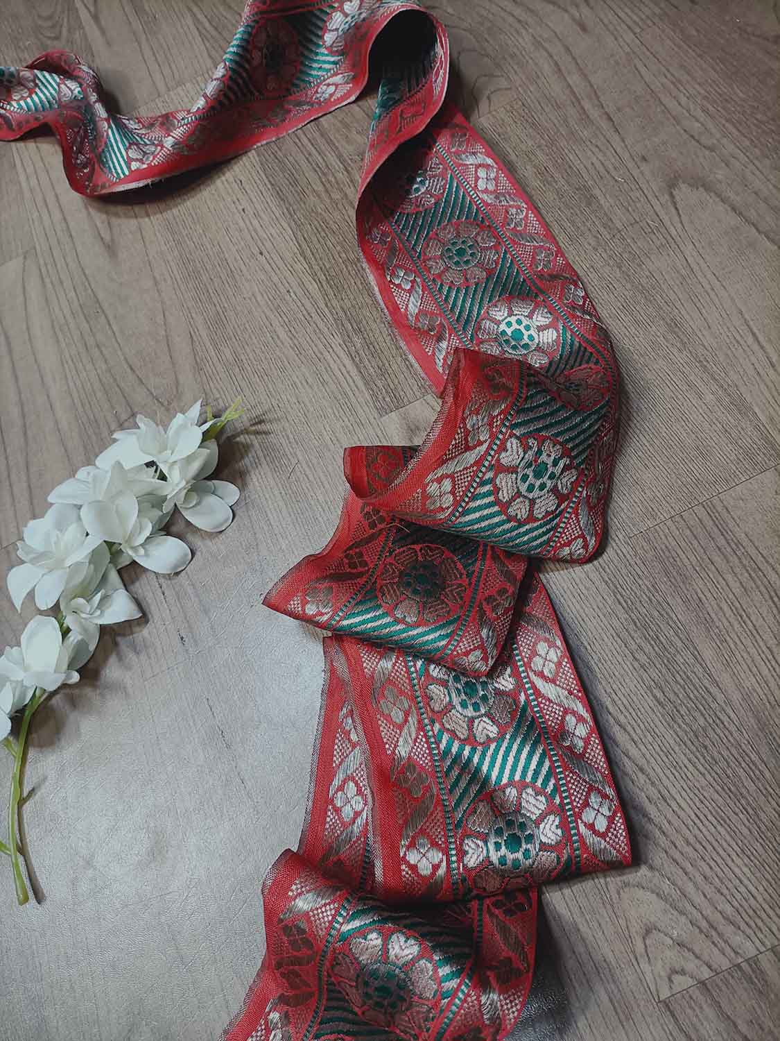 Orange Banarasi Handloom Vintage Pure Silk Border ( 1 Mtr ) - Luxurion World