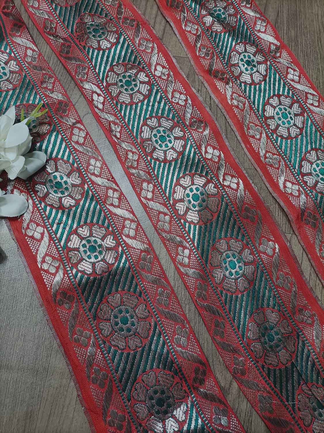 Orange Banarasi Handloom Vintage Pure Silk Border ( 1 Mtr ) - Luxurion World