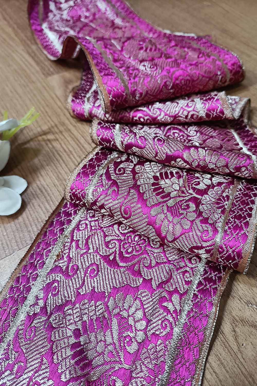 Pink Banarasi Handloom Vintage Pure Silk Border ( 1 Mtr ) - Luxurion World