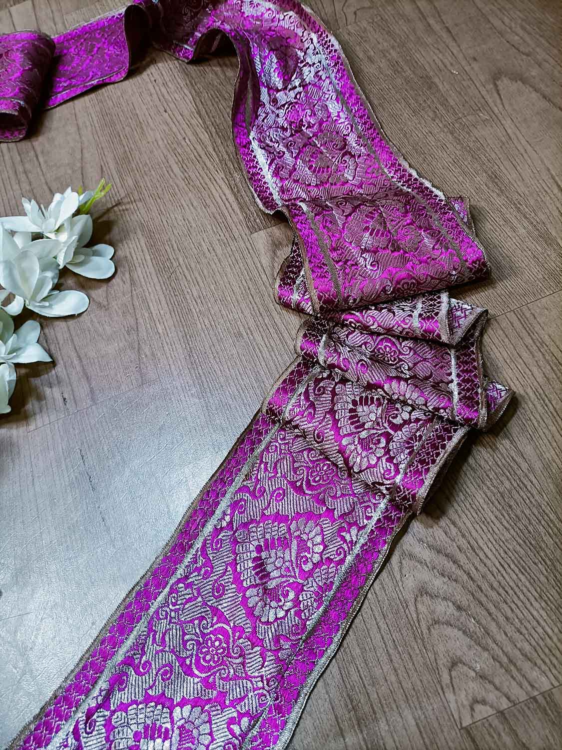 Pink Banarasi Handloom Vintage Pure Silk Border ( 1 Mtr ) - Luxurion World