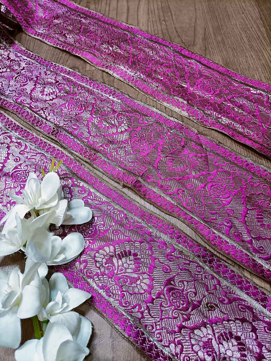 Pink Banarasi Handloom Vintage Pure Silk Border ( 1 Mtr ) - Luxurion World