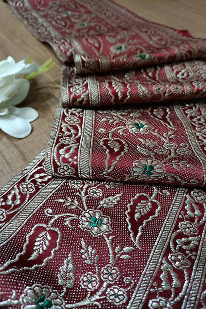 Maroon Banarasi Handloom Vintage Pure Silk Border ( 1 Mtr ) - Luxurion World