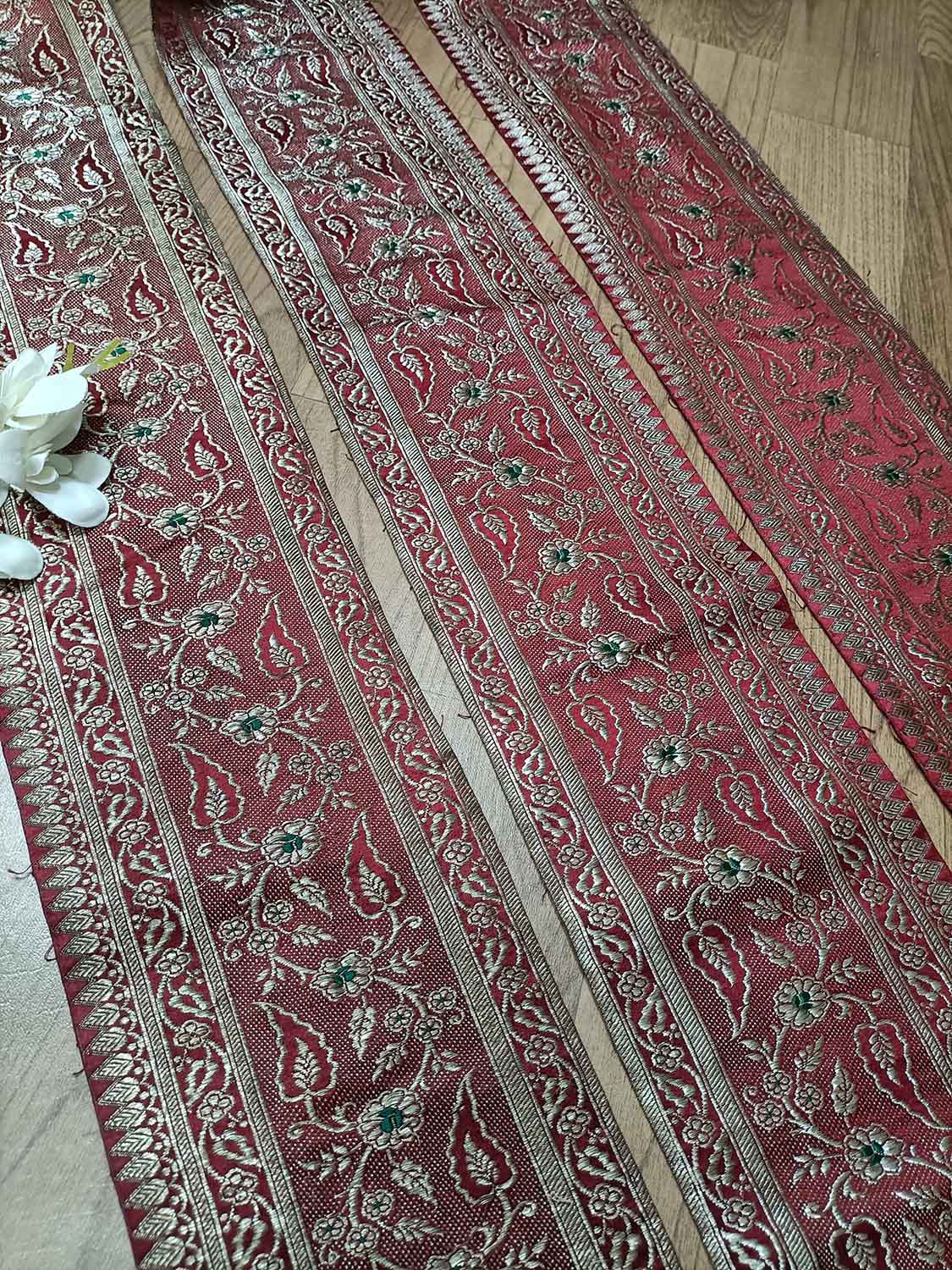 Maroon Banarasi Handloom Vintage Pure Silk Border ( 1 Mtr ) - Luxurion World