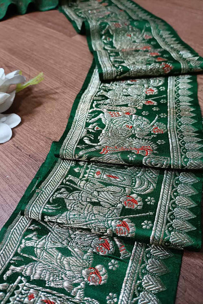 Green Banarasi Handloom Vintage Pure Silk Border ( 1 Mtr ) - Luxurion World