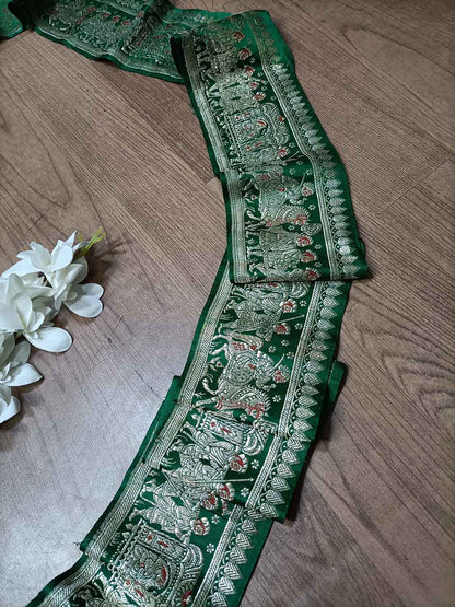 Green Banarasi Handloom Vintage Pure Silk Border ( 1 Mtr ) - Luxurion World