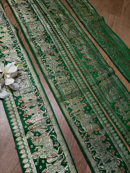 Green Banarasi Handloom Vintage Pure Silk Border ( 1 Mtr ) - Luxurion World