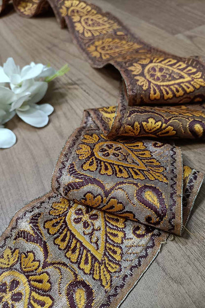 Brown Banarasi Handloom Vintage Pure Silk Border ( 1 Mtr ) - Luxurion World