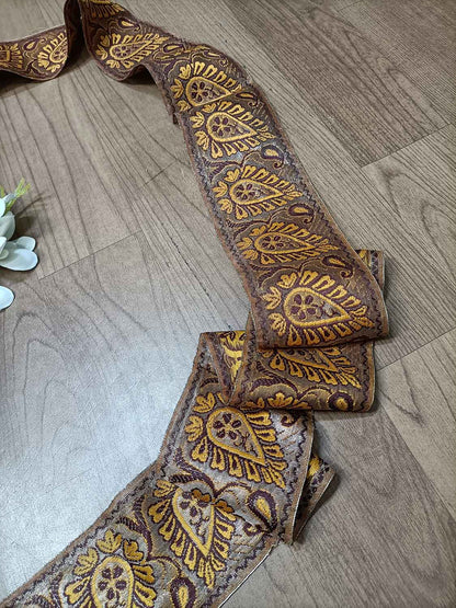 Brown Banarasi Handloom Vintage Pure Silk Border ( 1 Mtr ) - Luxurion World