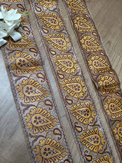 Brown Banarasi Handloom Vintage Pure Silk Border ( 1 Mtr ) - Luxurion World
