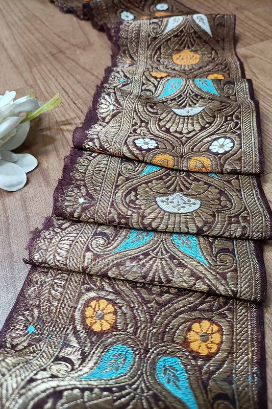 Brown Banarasi Handloom Vintage Pure Silk Border ( 1 Mtr ) - Luxurion World
