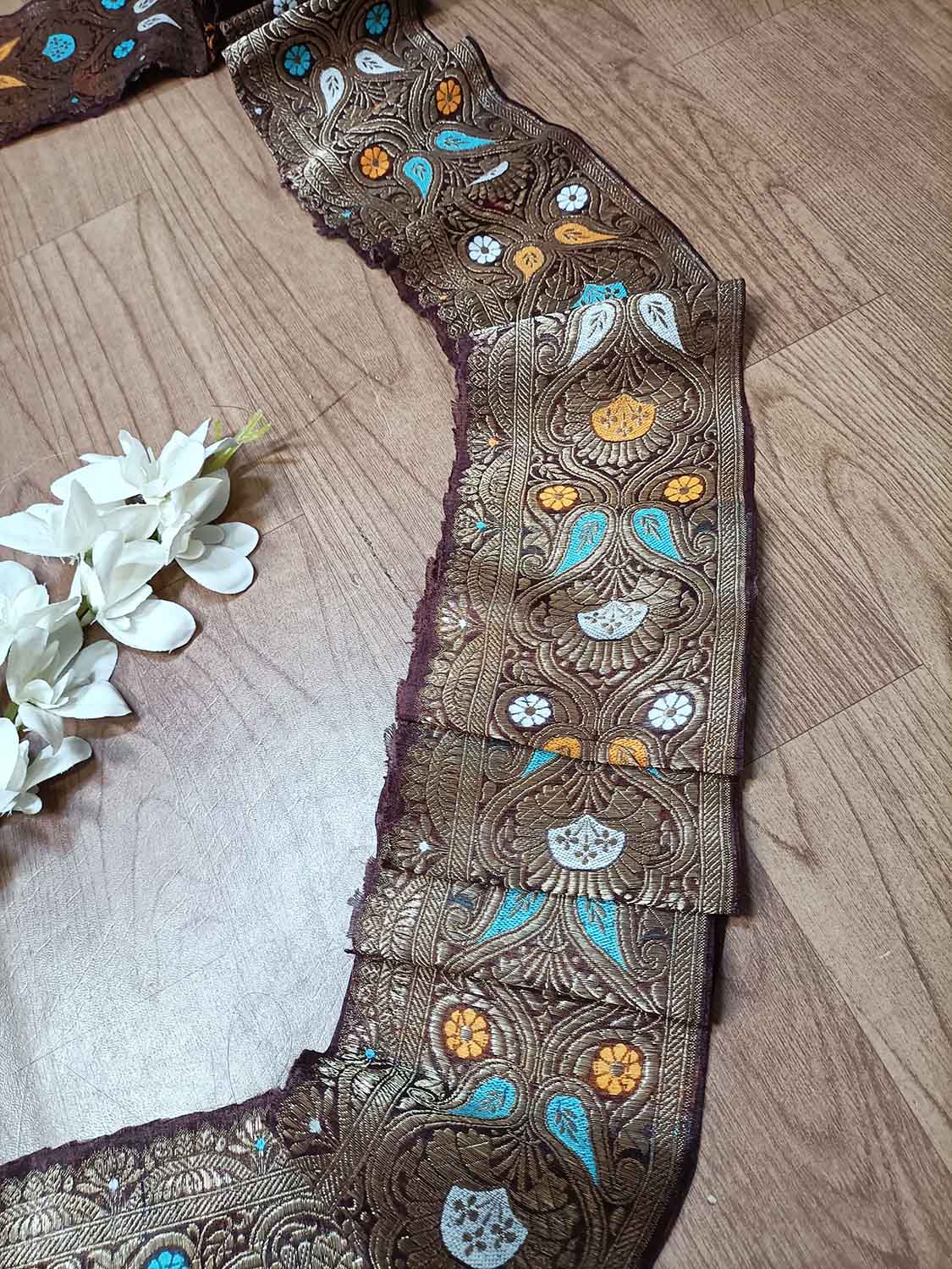 Brown Banarasi Handloom Vintage Pure Silk Border ( 1 Mtr ) - Luxurion World