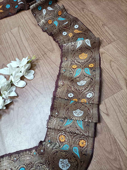 Brown Banarasi Handloom Vintage Pure Silk Border ( 1 Mtr ) - Luxurion World