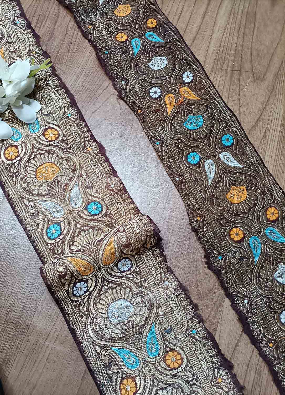 Brown Banarasi Handloom Vintage Pure Silk Border ( 1 Mtr ) - Luxurion World