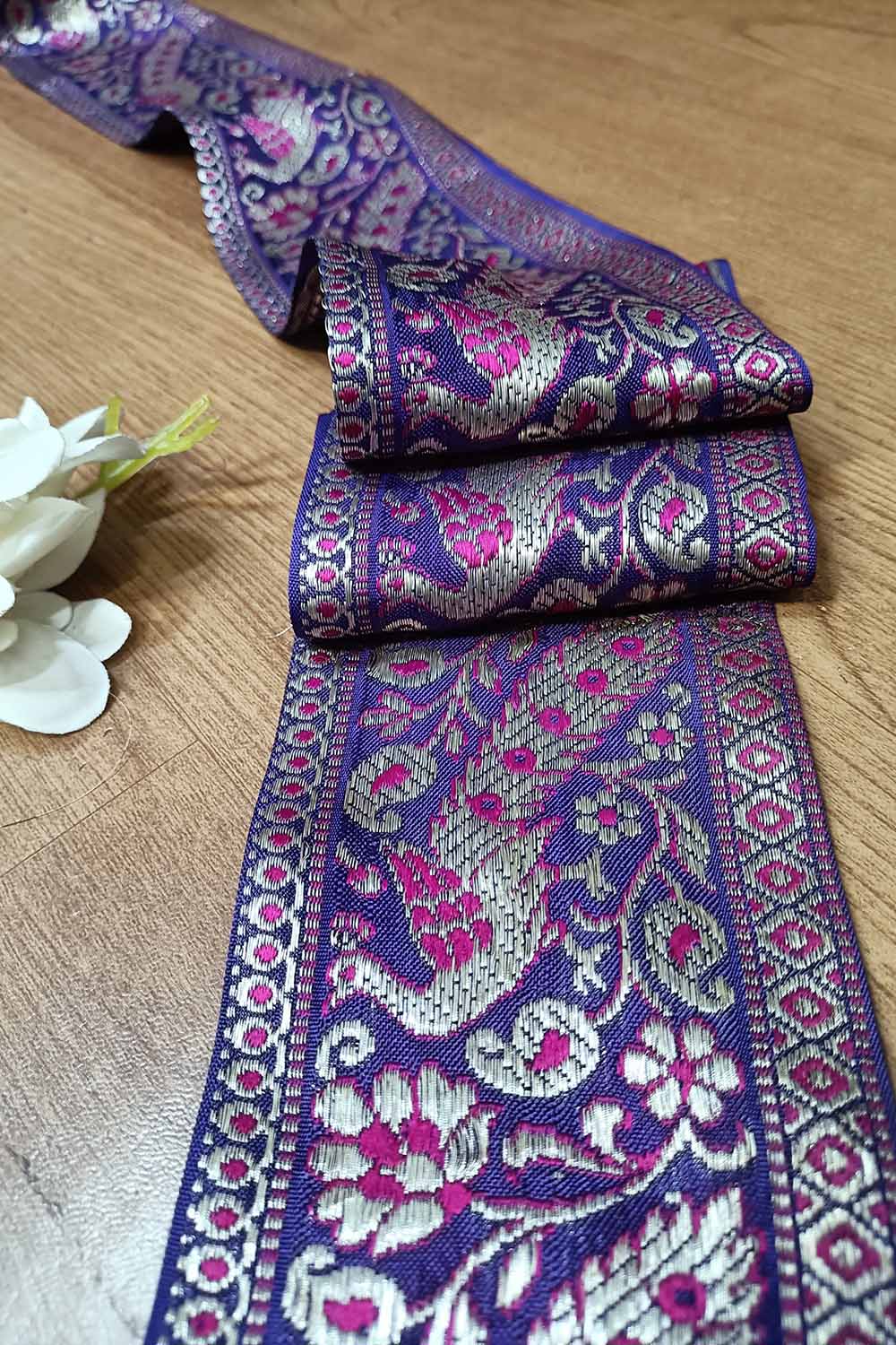 Purple Banarasi Handloom Vintage Pure Silk Border ( 1 Mtr ) - Luxurion World