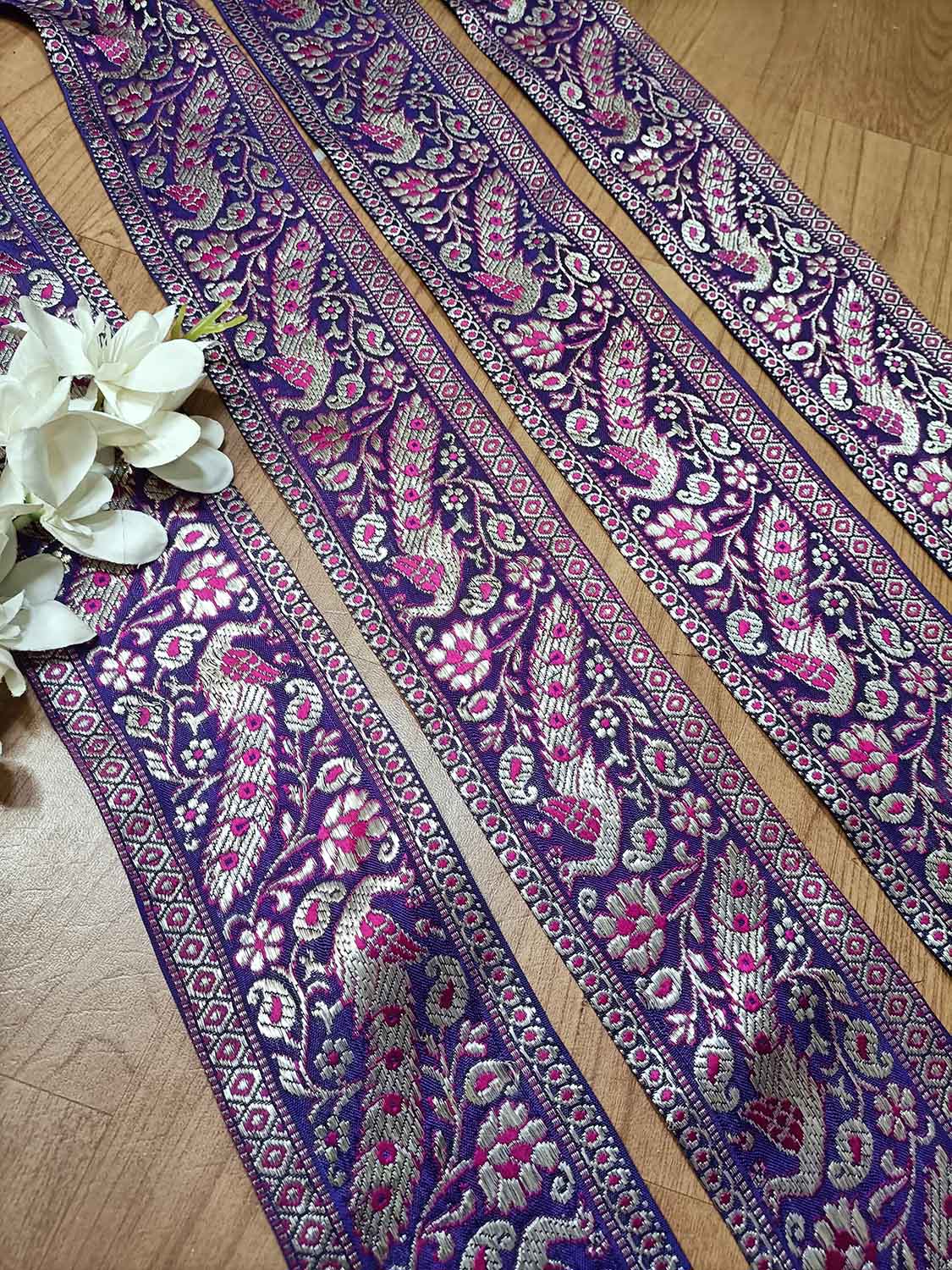 Purple Banarasi Handloom Vintage Pure Silk Border ( 1 Mtr ) - Luxurion World