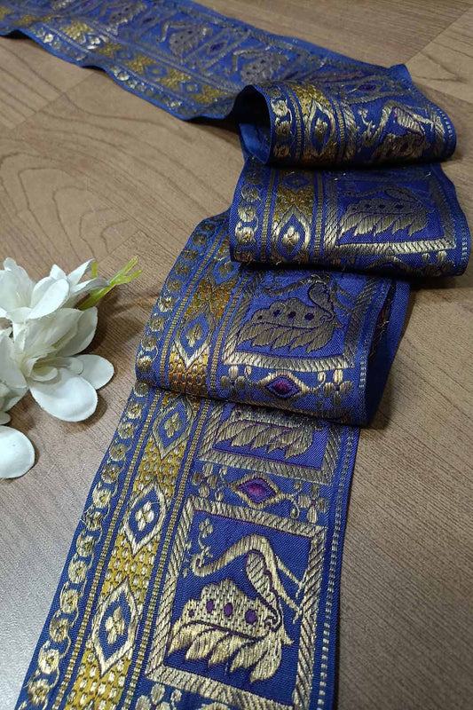 Blue Banarasi Handloom Vintage Pure Silk Border ( 1 Mtr ) - Luxurion World