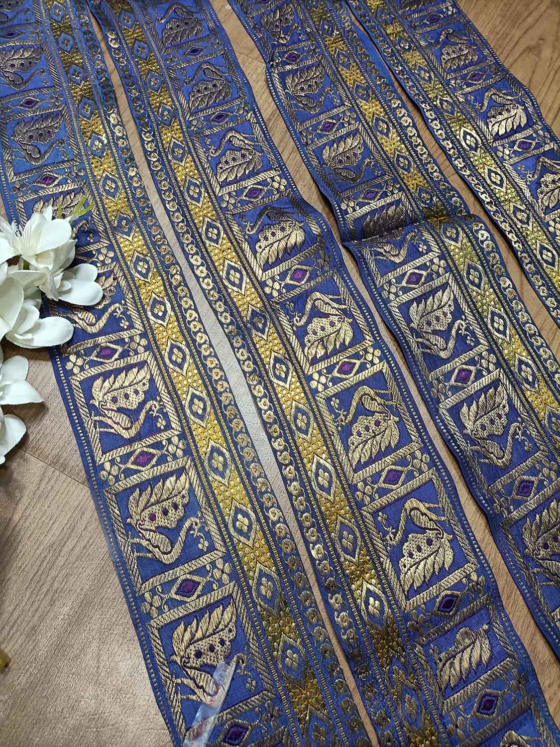 Blue Banarasi Handloom Vintage Pure Silk Border ( 1 Mtr ) - Luxurion World
