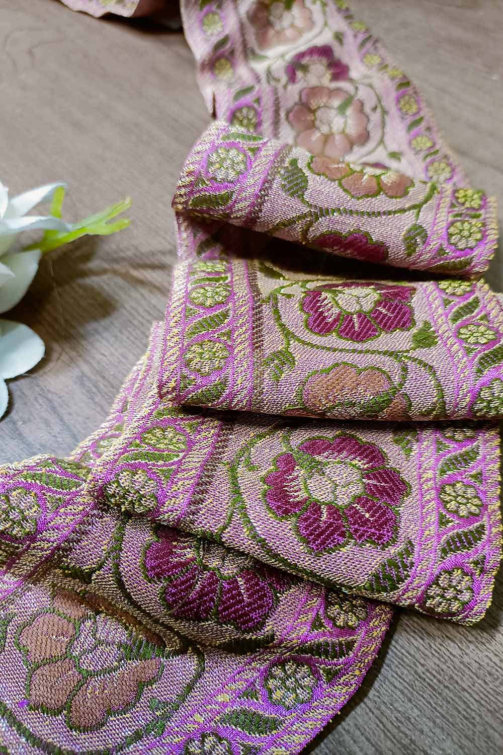 Pink Banarasi Handloom Vintage Pure Silk Border ( 0.75 Mtr ) - Luxurion World