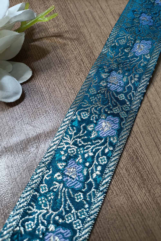 Blue Banarasi Handloom Vintage Pure Silk Border ( 0.75 Mtr ) - Luxurion World